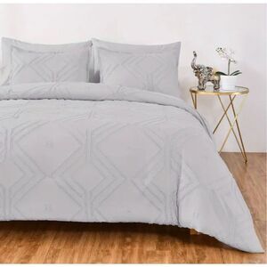 Shatex Queen Comforter Rhombus Set 7pc Bedspread Soft Microfiber Grey NWT
